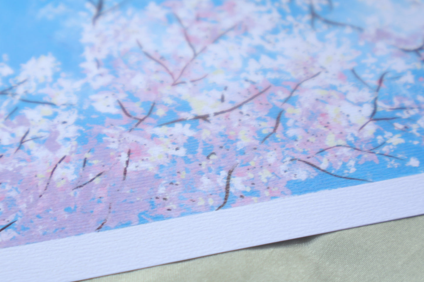 Sakura Flowers in Japan Landscape Hand-Painted Art Print (A5 Size)