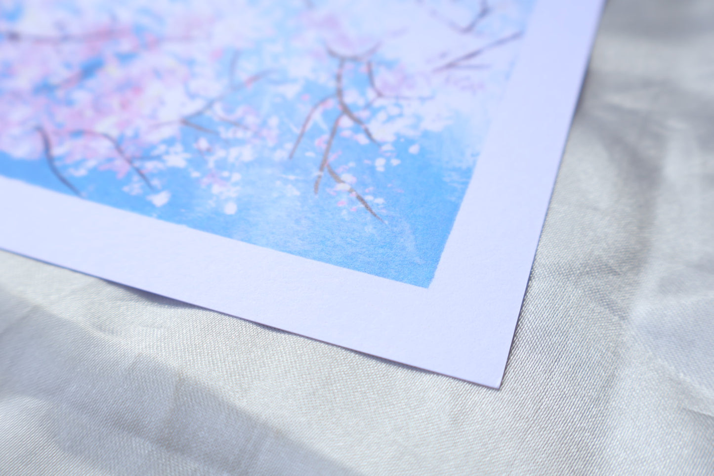 Sakura Flowers in Japan Landscape Hand-Painted Art Print (A5 Size)